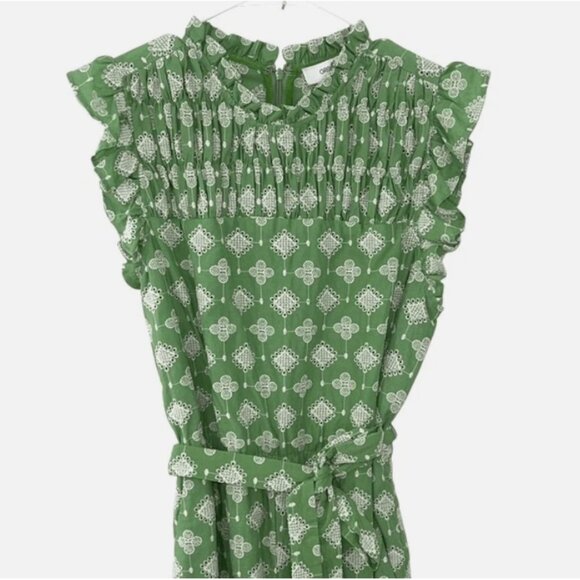 Greylin Women’s Embroidered Eyelet Smocked Ruffle Tie-Waist Jumpsuit Size S - Picture 2 of 4